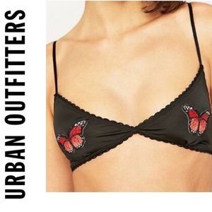 New Urban Outfitters Black & Red Butterfly Unlined Triangle Fashion Bra